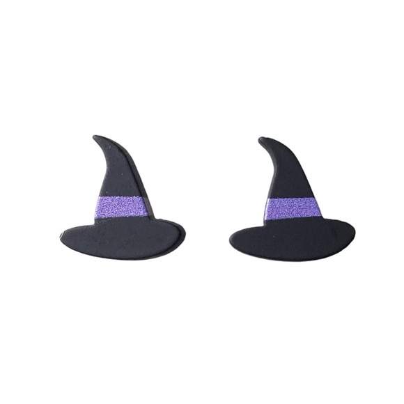 Jewelry - Black & Purple Witch Witches Hat Halloween Stud Earrings